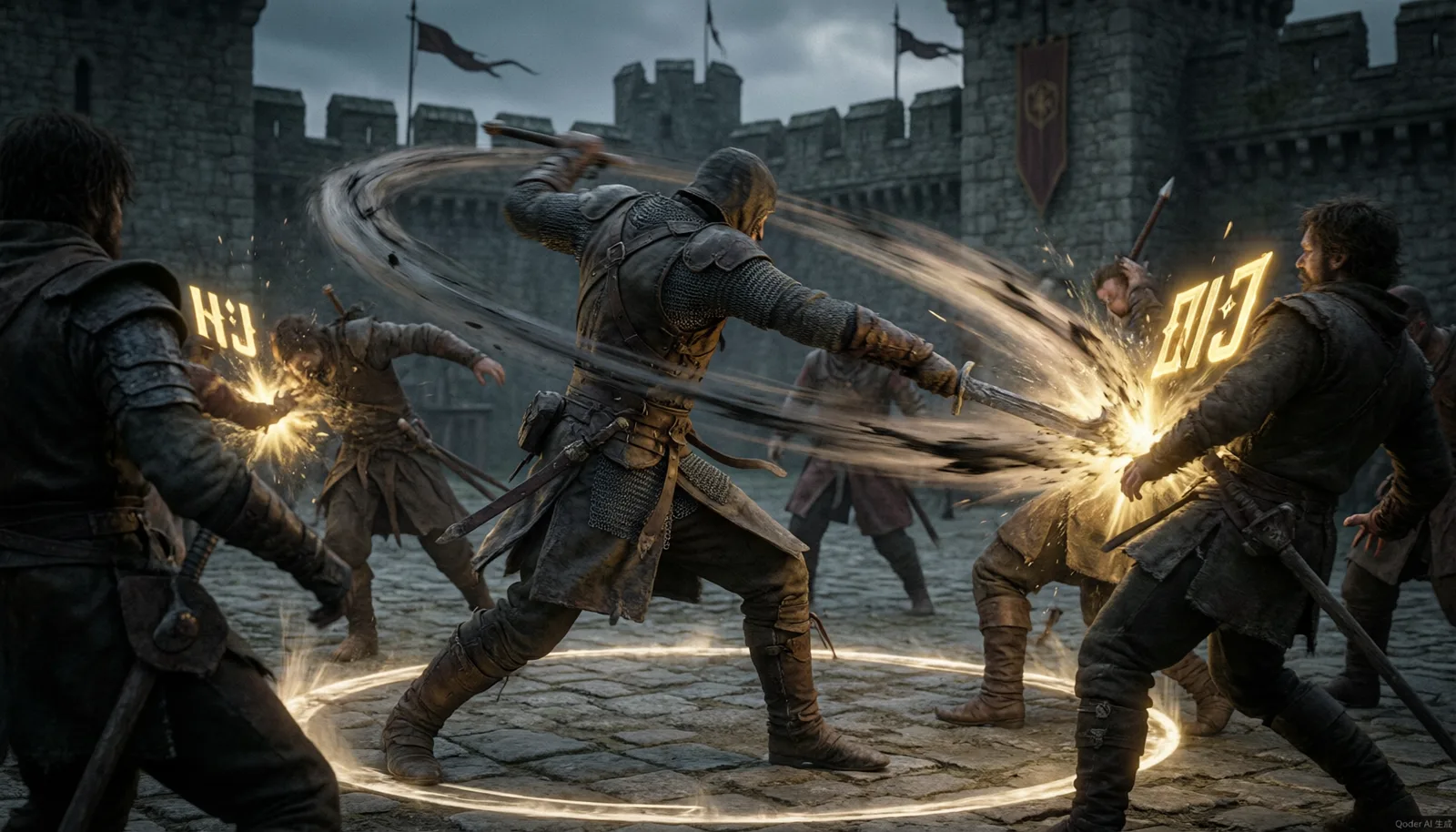 Sellsword executing spinning cleave on multiple enemies