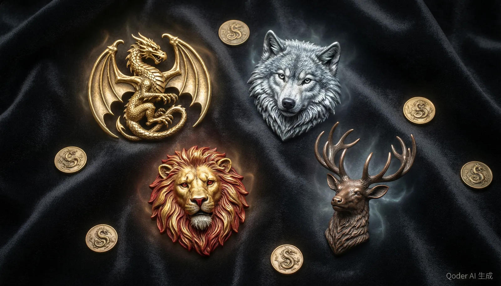 Collection of legendary house sigils with golden aura effects
